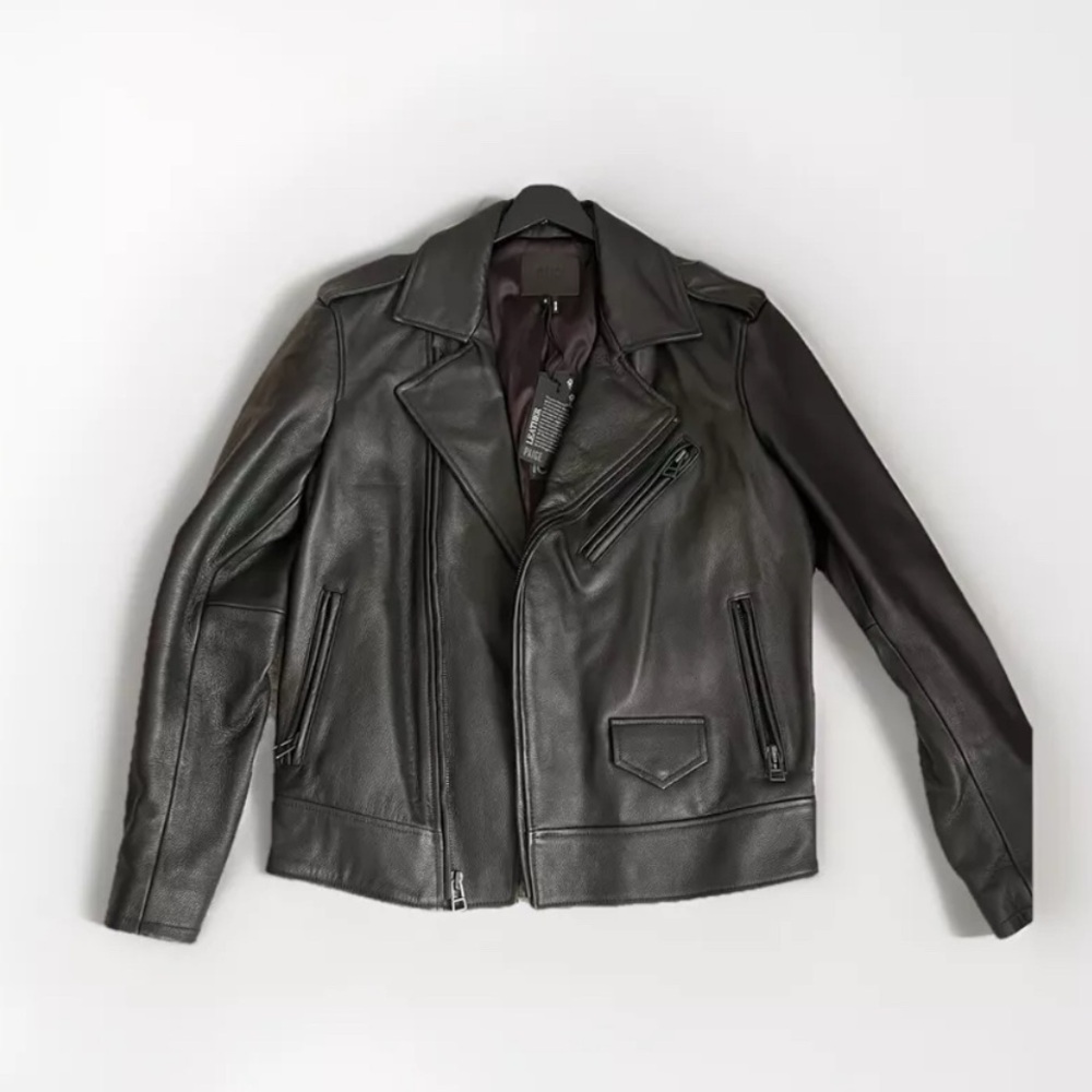 Paige Newsom grained leather moto biker jacket men’s large